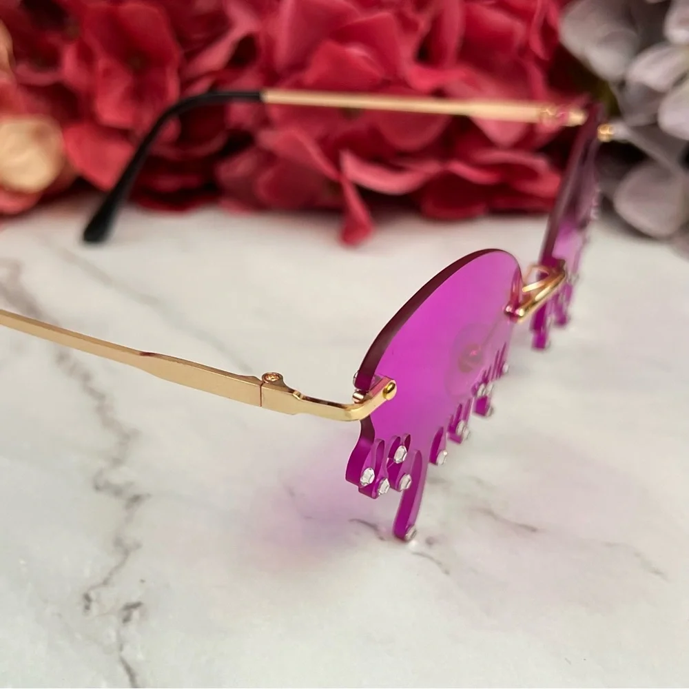 Steampunk Dripping Magenta Rimless Sunglasses with Crystals - Picture 12 of 16